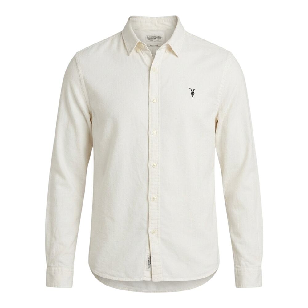 AllSaints Spitalfields Fournier LS Shirt Mens XL Off White Cotton Ram Skull